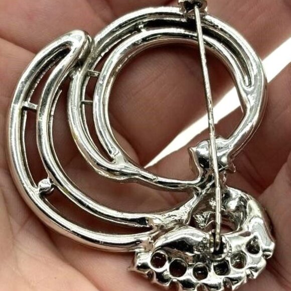 1930's Rhodium Plated Rhinestone Brooch Fancy Pin Elegant - Picture 4 of 5